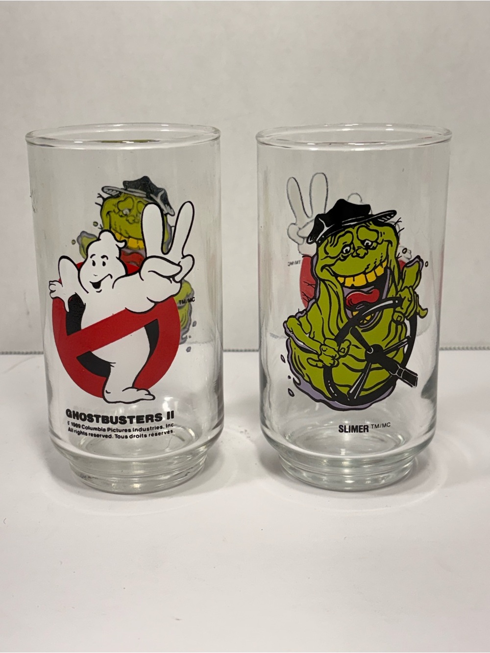 Vintage 1989 Ghostbusters II Slimer Glasses Lot of 2